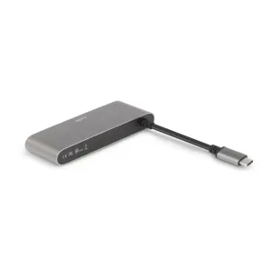 Moshi USB-C-multimediaadapter med fast kabel, kompakt hubb i silver och svart för SD-kort och HDMI-anslutningar