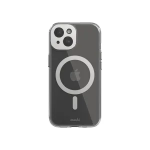 Moshi iGlaze transparent iPhone 15-skal med ring i MagSafe-stil, kamerautskärning och knappskydd