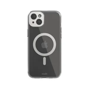 Moshi iGlaze transparent iPhone 15 Plus-skal med ringgrafik i MagSafe-stil och kamerautskärning