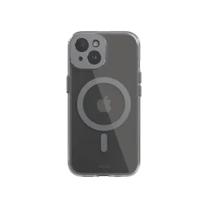 Moshi iGlaze klart slimmat skal för iPhone 15 med ring i MagSafe-stil och rökfärgad baksida