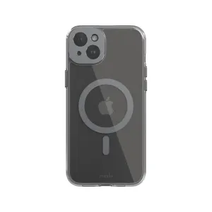 Moshi iGlaze transparent skal för iPhone 15 Plus med upphöjt kameraskydd och ringgrafik i MagSafe-stil