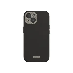 Moshi Napa iPhone 15-skal i midnattsvart med texturerad finish, Moshi-logotyp och upphöjd kamerautskärning