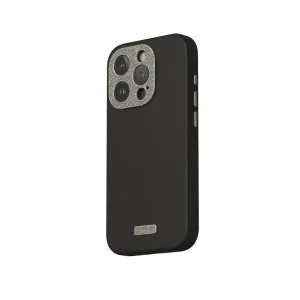 Moshi Napa stötabsorberande iPhone 15 Pro-skal i svart med texturerad yta, upphöjd kamerautskärning och logotypmärke