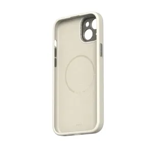 Moshi Napa-fodral i veganskt läder för iPhone 15 Plus i äggtoddyvitt, baksida med ring för trådlös laddning