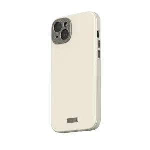 Moshi Napa veganskt läderfodral för iPhone 15 Plus i Eggnog White med texturerad kamerautskärning och logoplakett