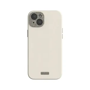 Moshi Napa skyddsfodral i veganskt läder för iPhone 15 Plus i äggtoddyvitt med texturerad baksida och kamerautskärning