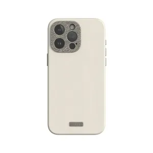 Moshi Napa-fodral med krämfärgad textur för iPhone 15 Pro Max med upphöjd kamerautskärning och logoplakett