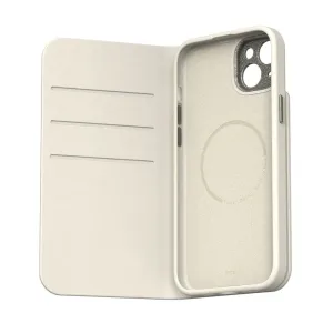 Moshi Overture foliofodral för iPhone 15 Plus i äggtoddyvitt, med kortfack och telefonskydd