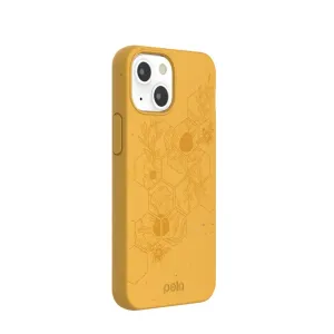 Pela Classic Hive Edition Honey-skal för iPhone 13 mini, gult komposterbart mobilskal med bikakemönster