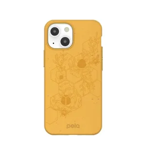 Pela Classic Hive Edition mobilskal med bikakemönster för iPhone 13 mini med blommigt bimönster