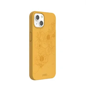 Pela Classic Hive Edition Honey-skal för iPhone 13, gult med bi-, blom- och vaxkakemönster