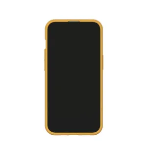 Pela Classic Hive Edition Honey iPhone 13 Pro-skal i gulguld, framifrån på en smartphone