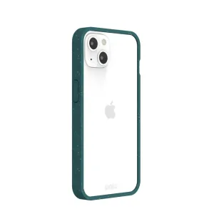 Pela transparent iPhone 13-skal med mörkgrön prickig kant och transparent baksida