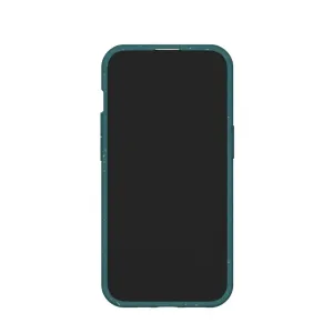 Pela transparent komposterbart mobilskal med turkosfärgade kanter för iPhone 13, visat framifrån