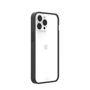 Pela transparent skal för iPhone 13 Pro Max med svart ram och kamerautskärning på vit bakgrund