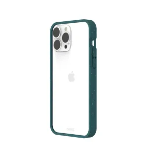 Pela Clear komposterbart iPhone 13 Pro Max-skal med transparent baksida och mörkgrön, spräcklig ram