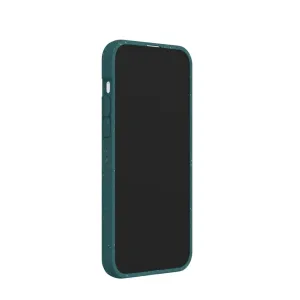 Pela komposterbart mobilskal i blågrön färg, monterat på en telefon med utskärningar för knappar och skärmskydd