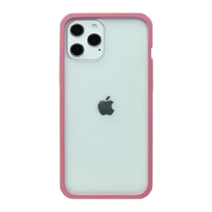 Pela Clear komposterbart iPhone 12 Pro Max-skal med rosa stötskyddskanter, visat bakifrån