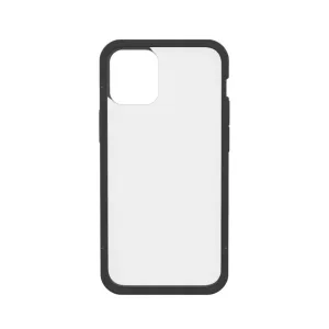 Pela genomskinligt mobilskal för iPhone 12 med svart kant och kamerautskärning på en vit bakgrund