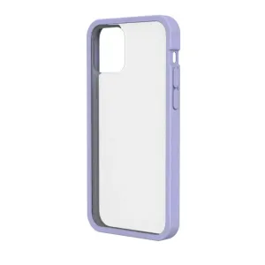 Pela transparent skal för iPhone 12/12 Pro med lavendelfärgad kant och kamerautskärning på vit bakgrund