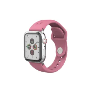 Pela Vine rožinė Apple Watch apyrankė matiniu paviršiumi ir magnetiniu užsegimu ant sidabrinio Apple Watch