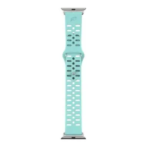 Pela Vine mėtų žalios spalvos perforuota Apple Watch apyrankė su sidabrinėmis jungtimis ir lapo logotipu