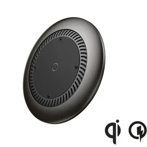 Baseus rund trådlös Qi-laddare med inbyggd fläkt, svart ventilerad design för laddning av smartphone