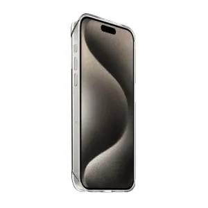 Just Mobile tENC Slim Fit transparent skal för iPhone 15 Pro Max, med upphöjda kanter och en slimmad transparent design