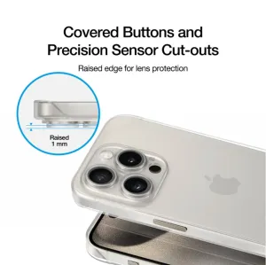 Just Mobile TENC Slim Fit transparent skal för iPhone 15 Pro Max, med upphöjd kamerakant och precisa utskärningar