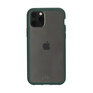 Pela genomskinligt komposterbart skal för iPhone 11 Pro med mörkgrön kant och transparent baksida
