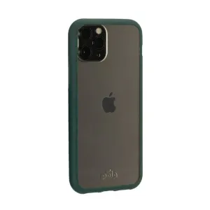 Pela Clear-skal för iPhone 11 Pro med transparent baksida och grön kant, visat med utskärning för trippelkamera