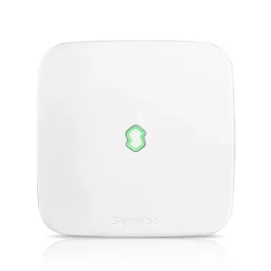 Sensibo Element vit luftkvalitetssensor med varningar i realtid, framåtvänd med centrerad logotyp