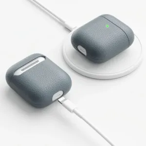 KeyBudz podSkinz Artisan Series läderfodral för AirPods 3 i skiffergrått, med narvad struktur och laddningsfodral