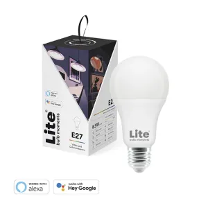 Lite Bulb Moments E27-smartlampa med detaljhandelsförpackning, fungerar med Alexa och Google Home på vit bakgrund