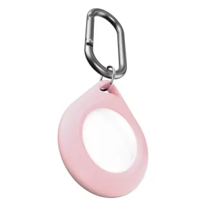 KeyBudz Secure Dock för AirTag i rosa med karbinhake, ett skyddande nyckelringsfodral för att fästa på nycklar