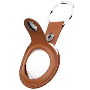 KeyBudz nyckelring i brunt läder för AirTag med metallring och snäpplåshållare, 2-pack