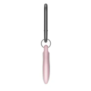 KeyBudz Secure Dock AirTag-hållare i rosa och svart med upphängningsögla och metallring för nycklar