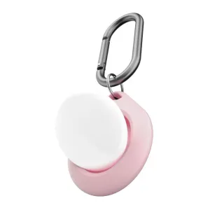 KeyBudz Secure Dock AirTag-hållare i rosa med insatt AirTag och karbinhake