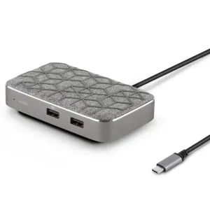 Moshi Symbus Q USB-C-hubb med mönstrad ovansida, fast kabel, dubbla USB-A-portar och Qi-laddningsdocka