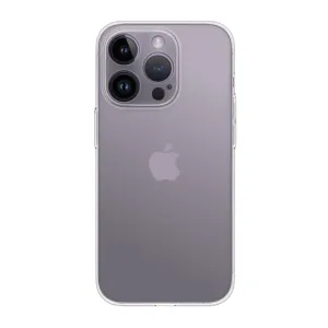 Just Mobile tENC Slim Fit Case för iPhone 14 Pro Max med frostad, transparent yta, slankt skydd och upphöjd kamerakant