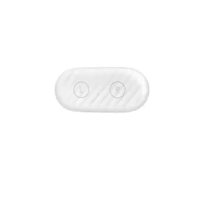 KeyBudz AirDockz magnetisk hållare för Apple AirPods i vitt, med oval design och L/R-markeringar