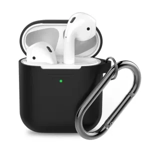 KeyBudz PodSkinz svart AirPods-fodral i silikon med karbinhake och 360-gradersskydd