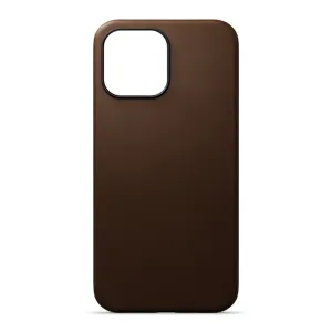 Journey brunt läderfodral för iPhone 13 Pro Max med stor kamerautskärning och slimmad, rundad design