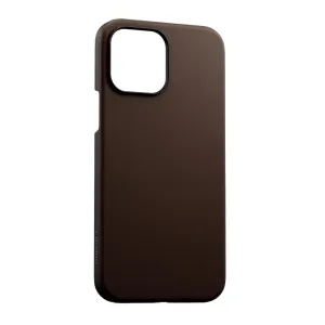 Journey-läderfodral för iPhone 13 Pro Max i mörkbrunt, med präglad logotyp och kamerautskärning