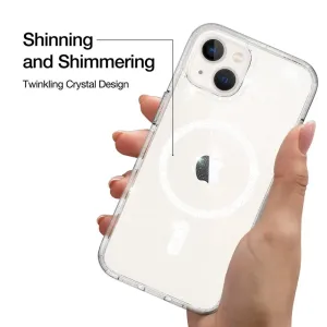 Just Mobile TENC MagSafe-skal för iPhone 14 i transparent glitterfinish med upphöjd kamerautskärning