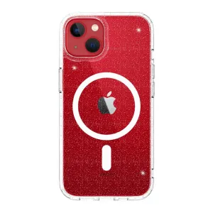 Just Mobile TENC MagSafe-skal för iPhone 14, transparent glitterfinish med upphöjd kamerakant