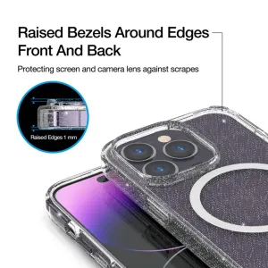 Just Mobile TENC MagSafe-skal för iPhone 14 Pro i transparent glitterfinish med upphöjda kanter och kameraskydd