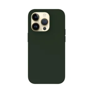 Just Mobile TENC-silikonskal för iPhone 14 Pro i mörkgrönt, visat bakifrån med kamerautskärning