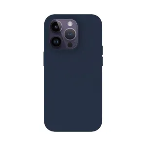 Just Mobile TENC Silicone Case för iPhone 14 Pro i marinblått, med matt finish och kamerautskärning.