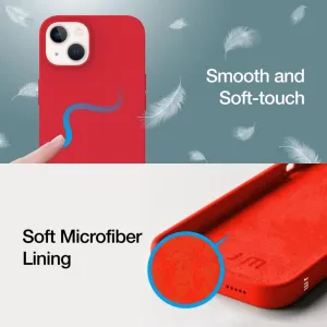 Just Mobile TENC-silikonskal för iPhone 14 i korall, med mjuk yta och foder i mikrofiber